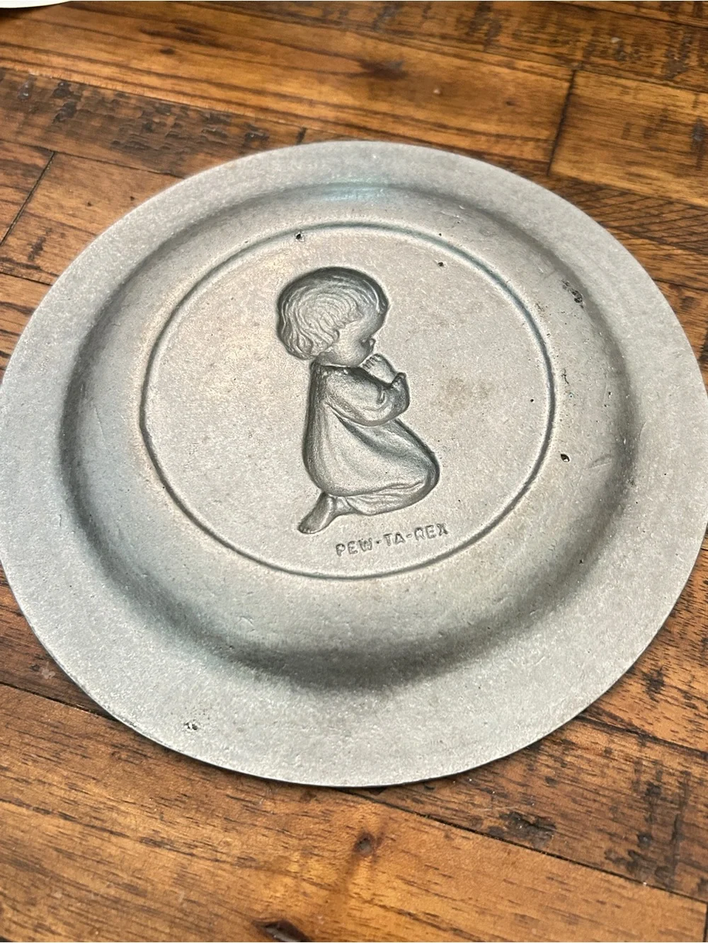 Vintage Pewter Decorative Prayer Girl Wall Plate